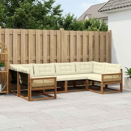 Комплект дивани за открито 6 pcs Натурален и Крема