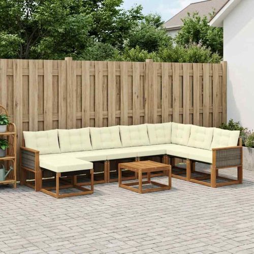 Комплект дивани за открито 9 pcs Натурален и Крема