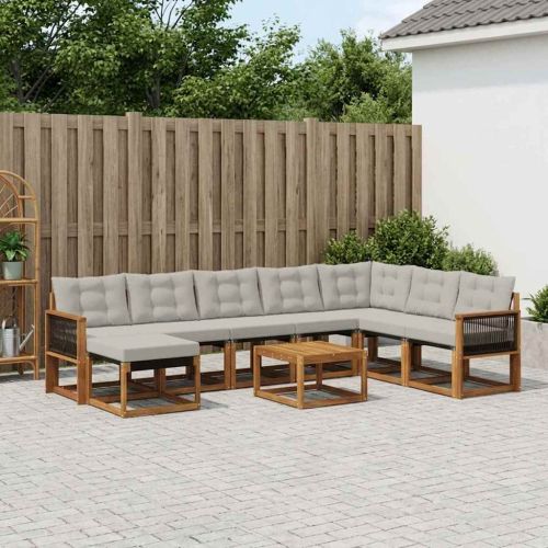 Комплект дивани за открито 9 pcs Естествено и светлосиво
