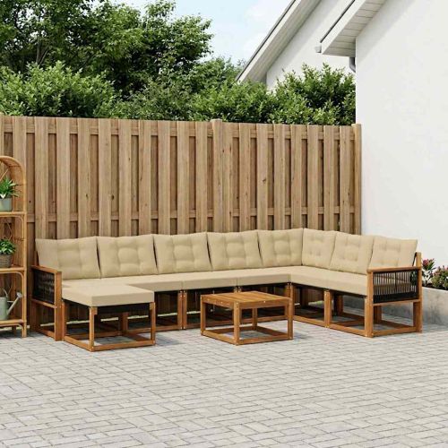 Комплект дивани за открито 9 pcs Натурален и Бежов