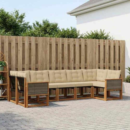 Комплект дивани за открито 7 pcs Натурален и Бежов