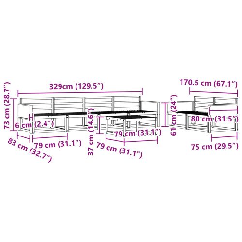 Комплект дивани за открито 7 pcs Натурално