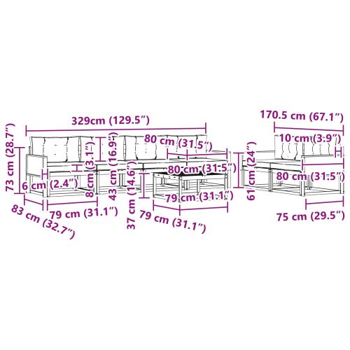 Комплект дивани за открито 7 pcs Натурален и Крема
