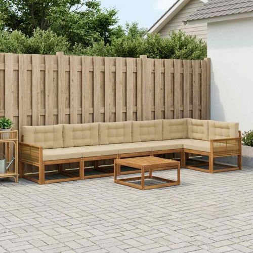 Комплект дивани за открито 7 pcs Натурален и Бежов