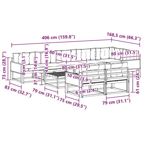 Комплект дивани за открито 9 pcs Натурален и Крема