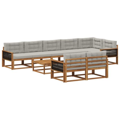 Комплект дивани за открито 9 pcs Естествено и светлосиво