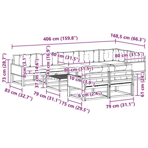 Комплект дивани за открито 9 pcs Натурален и Крема