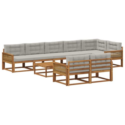 Комплект дивани за открито 9 pcs Естествено и светлосиво