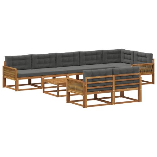 Комплект дивани за открито 9 pcs Натурален и Антрацит