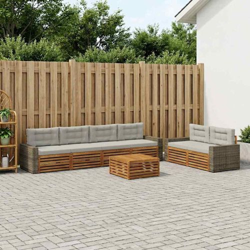 Комплект дивани за открито 7 pcs Натурално и светлосиво