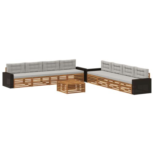 Комплект дивани за открито 9 pcs Натурално и светлосиво