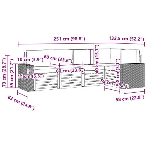 Комплект секционен диван 5 pcs Натурално и светлосиво
