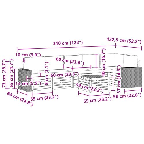 Комплект секционен диван 7 pcs Натурален и Антрацит