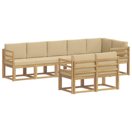 Комплект дивани за открито 8 pcs Бяло и Бежово Полиестер
