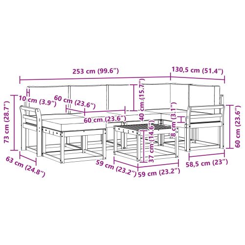 Комплект дивани за открито с възглавница 7 pcs Бяло и кремаво