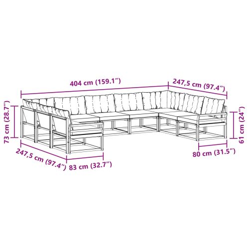 Комплект дивани за открито 9 pcs Бяло и светлосиво