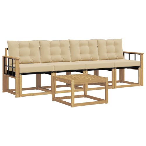 Комплект дивани за открито с възглавница 5 pcs Бяло и Бежово
