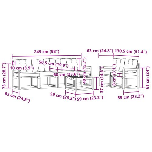 Комплект дивани за открито 7 pcs Бяло и светлосиво