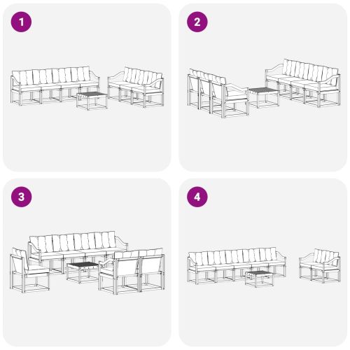 Комплект дивани за открито с възглавница 8 pcs Бяло и черно