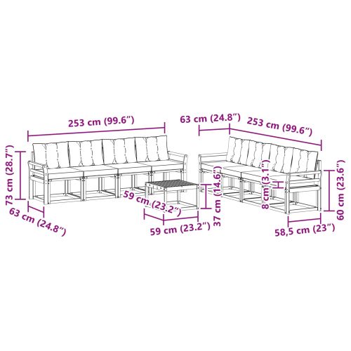 Комплект дивани за открито 9 pcs Бяло и светлосиво