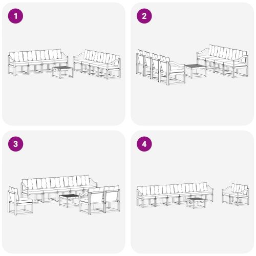 Комплект дивани за открито с възглавница 9 pcs Бяло и кремаво