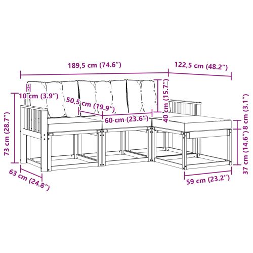 Комплект дивани за открито с възглавница 4 pcs Бяло и кремаво
