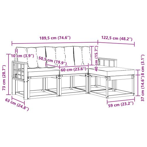 Комплект дивани за открито с възглавница 4 pcs Бяло и черно