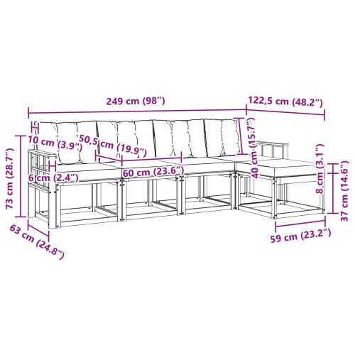 Комплект дивани за открито 5 pcs Бяло и светлосиво