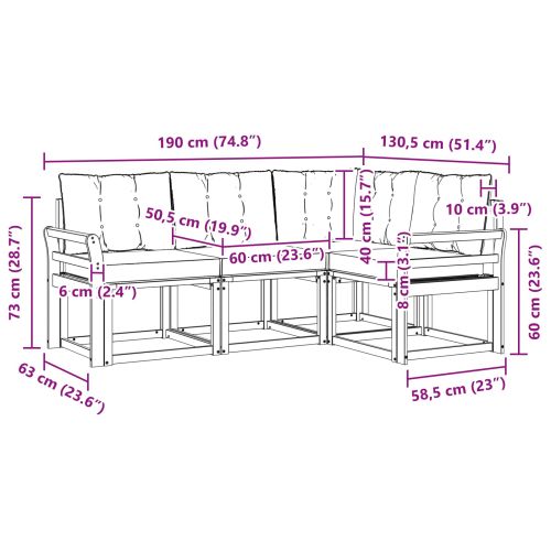 Комплект дивани за открито с възглавница 4 pcs Бяло и Бежово