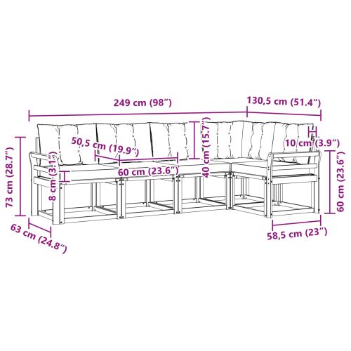 Комплект дивани за открито 5 pcs Бяло и светлосиво