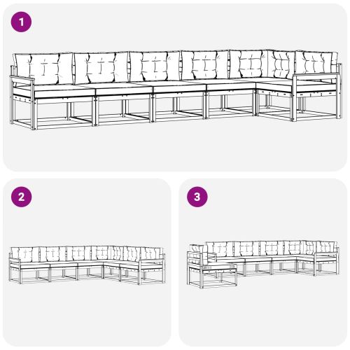 Комплект дивани за открито с възглавница 6 pcs Бяло и Бежово