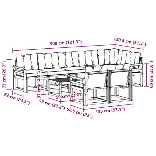 Комплект дивани за открито с възглавница 9 pcs Бяло и кремаво