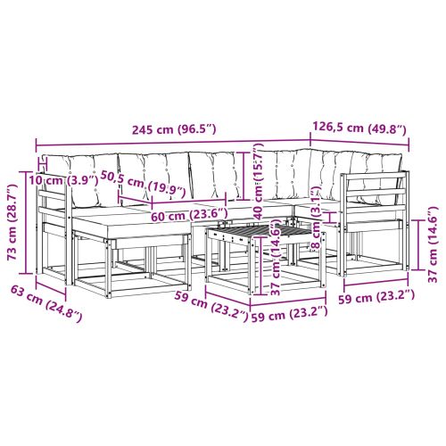 Комплект дивани за открито с възглавница 7 pcs Бяло и черно