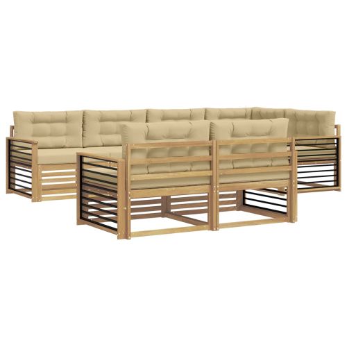 Комплект дивани за открито 7 pcs Бяло и Бежово Полиестер