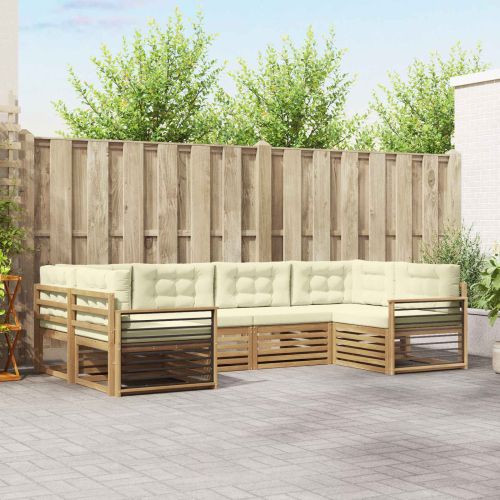 Комплект дивани за открито с възглавница 6 pcs Бяло и кремаво