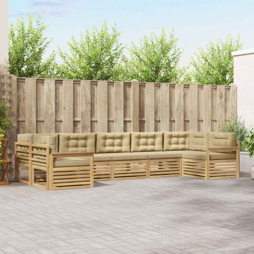 Комплект дивани за открито с възглавница 7 pcs Бяло и Бежово