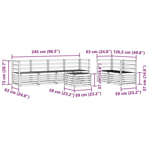 Комплект дивани за открито 7 pcs Бяло Солидно акациево дърво