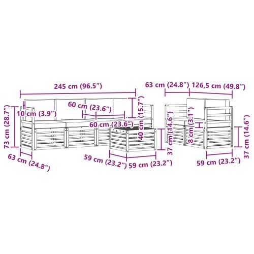 Комплект дивани за открито 7 pcs Бяло и Бежово Полиестер