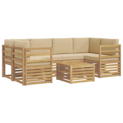 Комплект дивани за открито 7 pcs Бяло и Бежово Полиестер