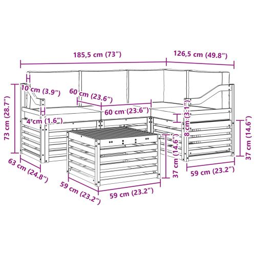 Комплект дивани за открито 5 pcs Бяло и кремаво Полиестер