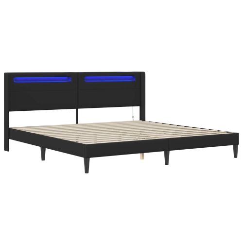 Рамка за легло с LED ленти Черно 180 x 200 cm Изкуствена