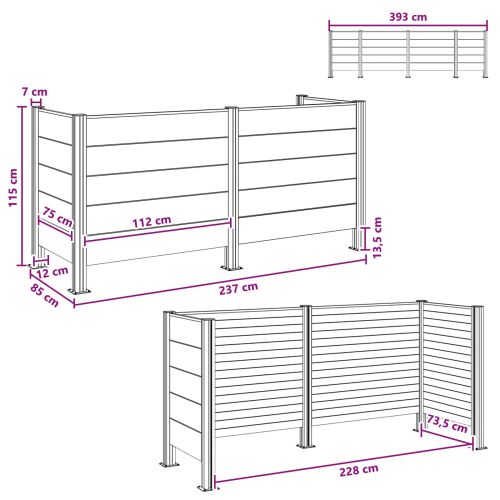 Оградка за кошче Сиво 237 x 85 x 115 см Алуминий и WPC