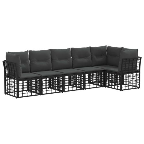 Градински Софа Комплект 6 pcs Черен полиратан