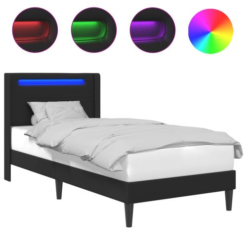 Рамка за легло с LED ленти Черно 90 x 190 cm Изкуствена