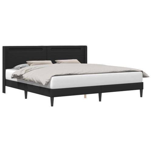 Рамка за легло с LED ленти Черно 200 x 200 см Изкуствена