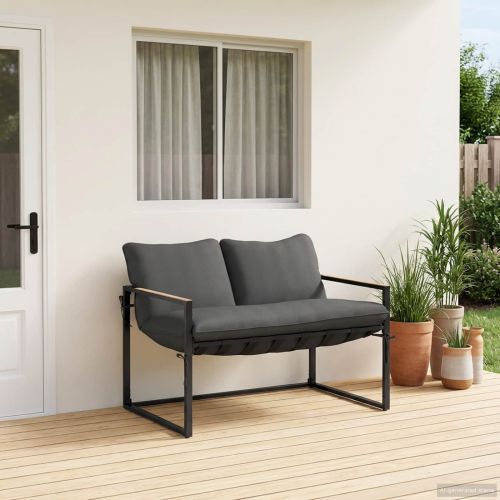 Градински Софа Комплект Черно и антрацит Стомана