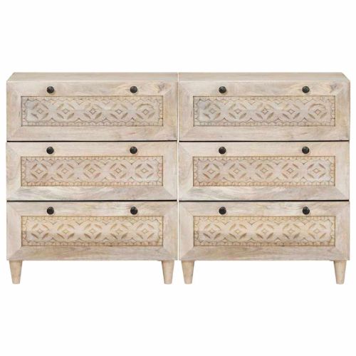 Служебен шкаф 2 pcs Бяло 120 x 33,5 x 75 см мангово дърво масив