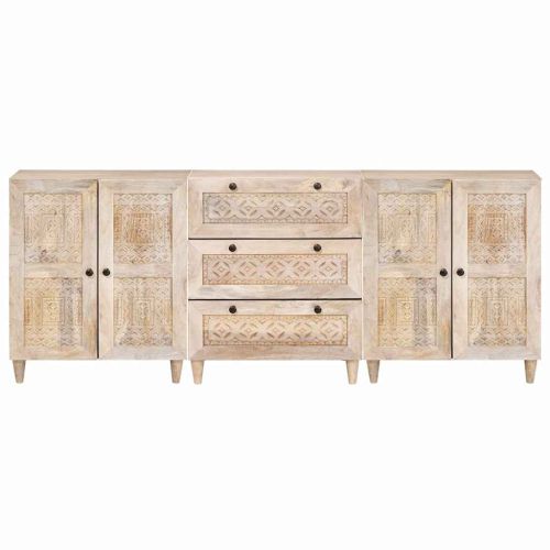 Служебен шкаф 3 pcs Бяло 180 x 33,5 x 75 см мангово дърво масив