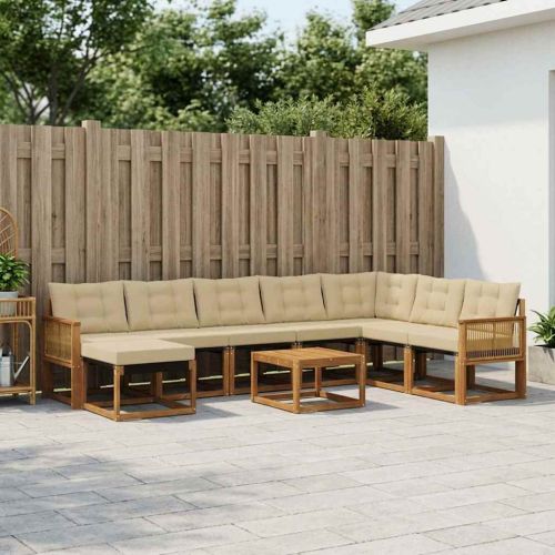 Комплект дивани за открито 9 pcs Натурален и Бежов