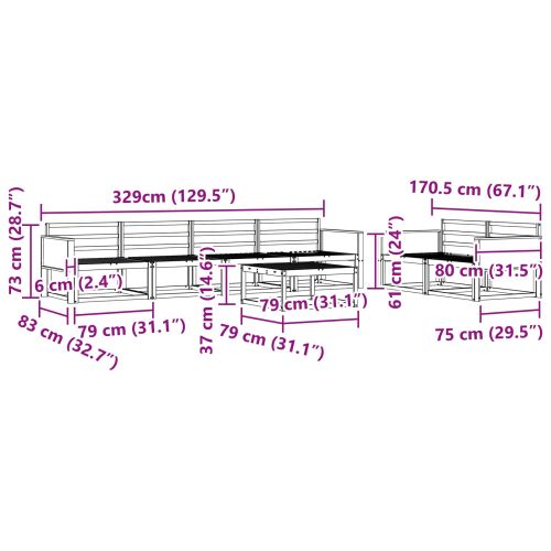 Комплект дивани за открито 7 pcs Натурално